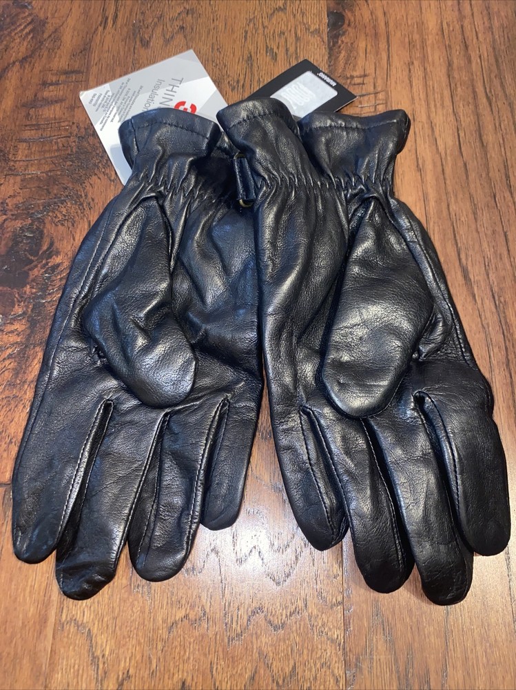 Murano Mens Leather Gloves, Thinsulate Insulation, Black Medium