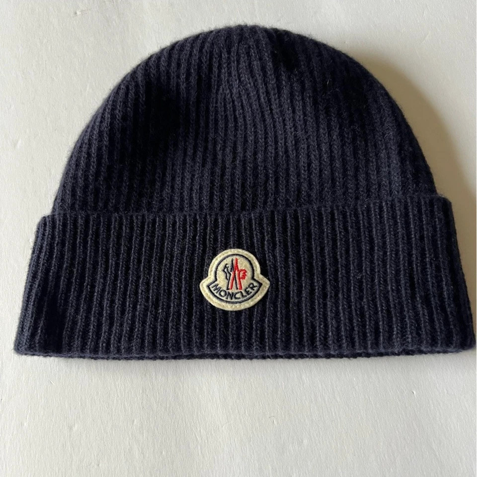 Moncler Wool Beanie Navy Blue hat