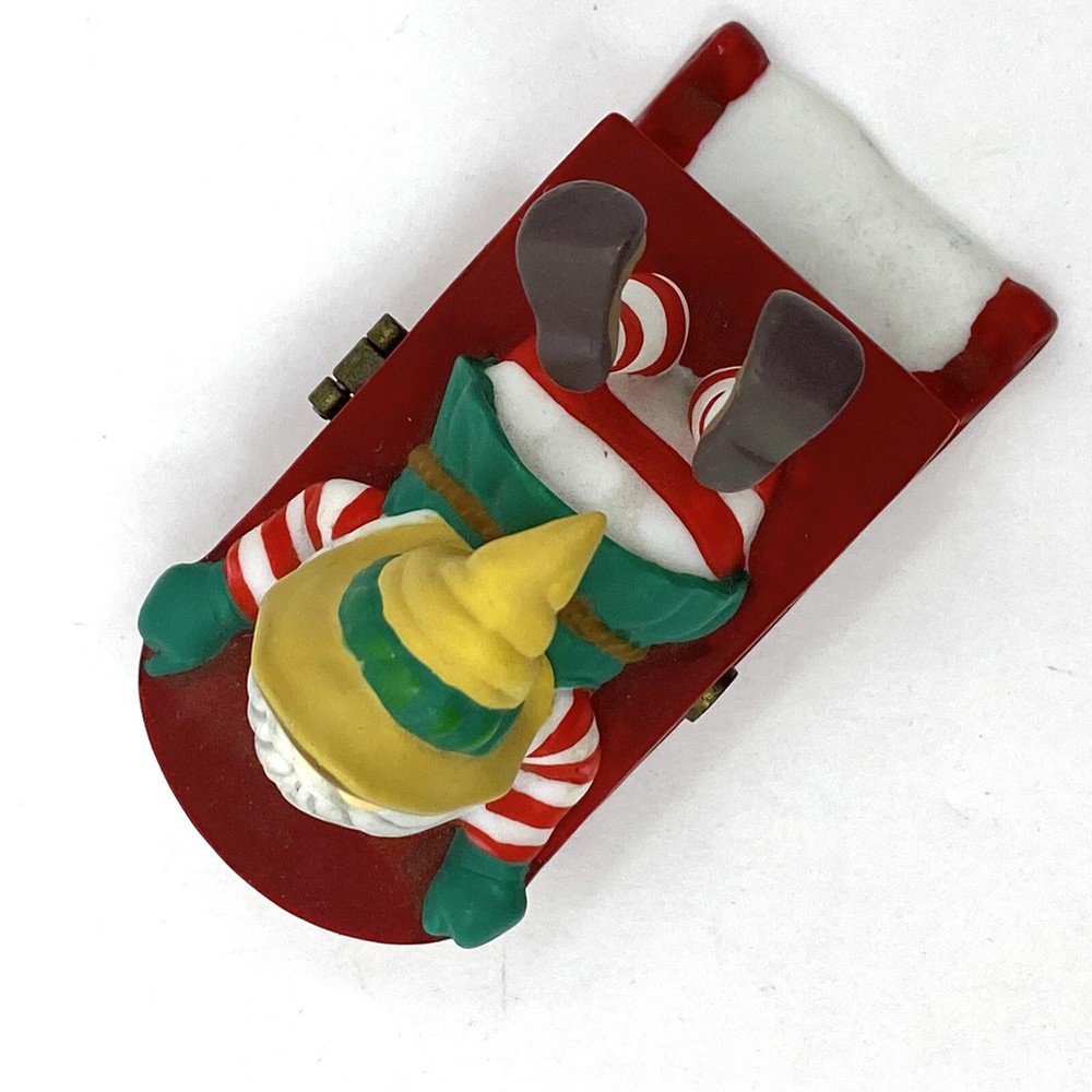 Vintage Trinket Box ELF HEADFIRST ON SLED Dept 56