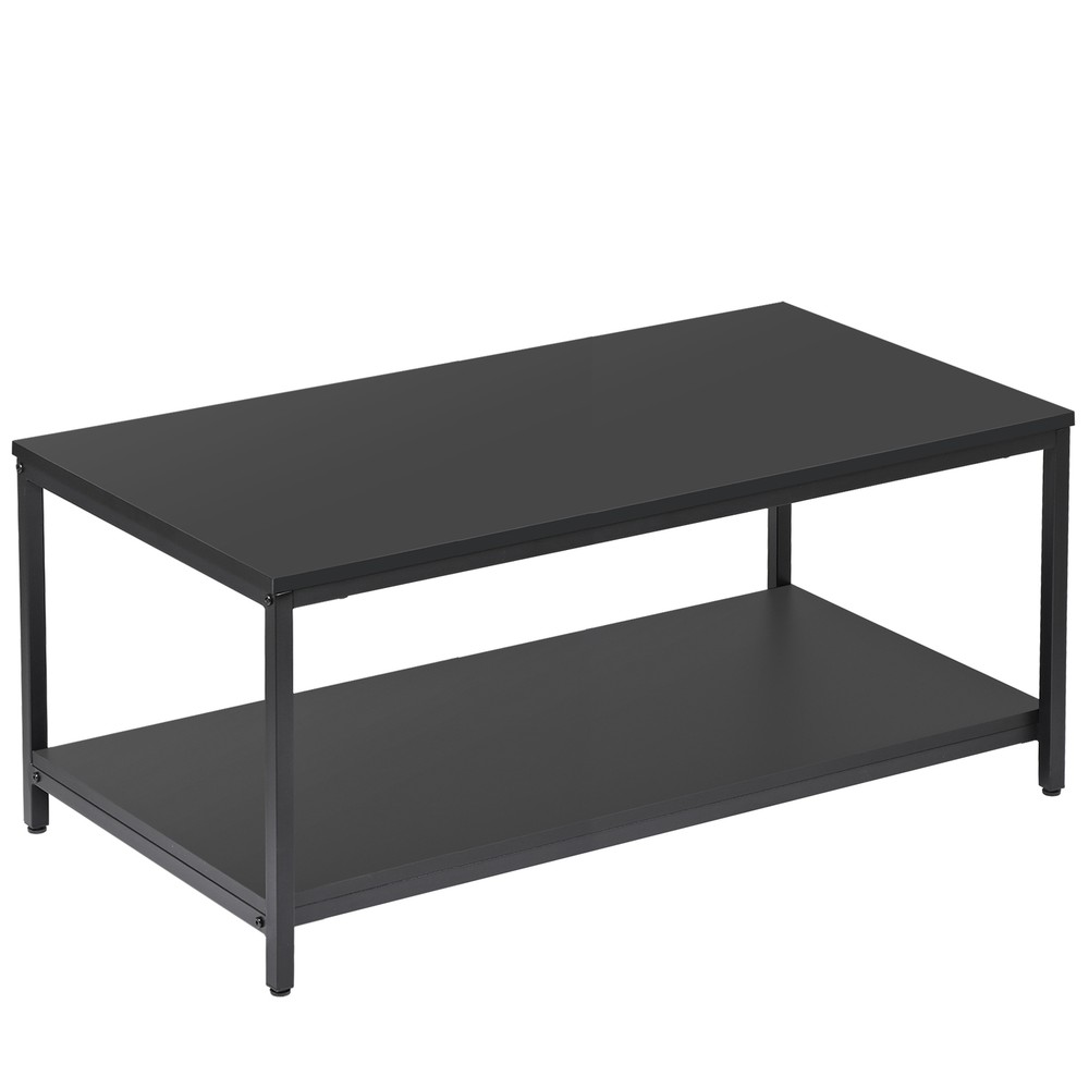 2-Tier Coffee Table Simple Modern Rectangular Center Table for Living Room Black