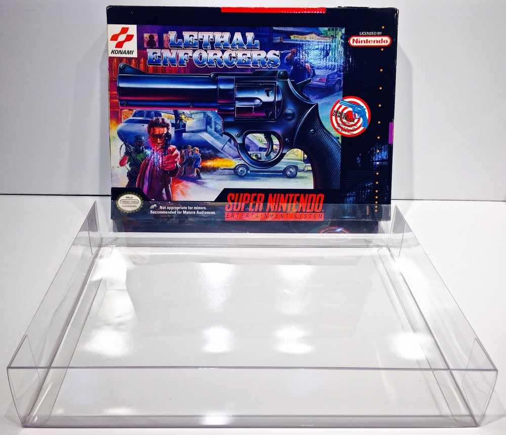 1 SNES LETHAL ENFORCERS BIG BOX Protector! Super Nintendo Clear Display Case