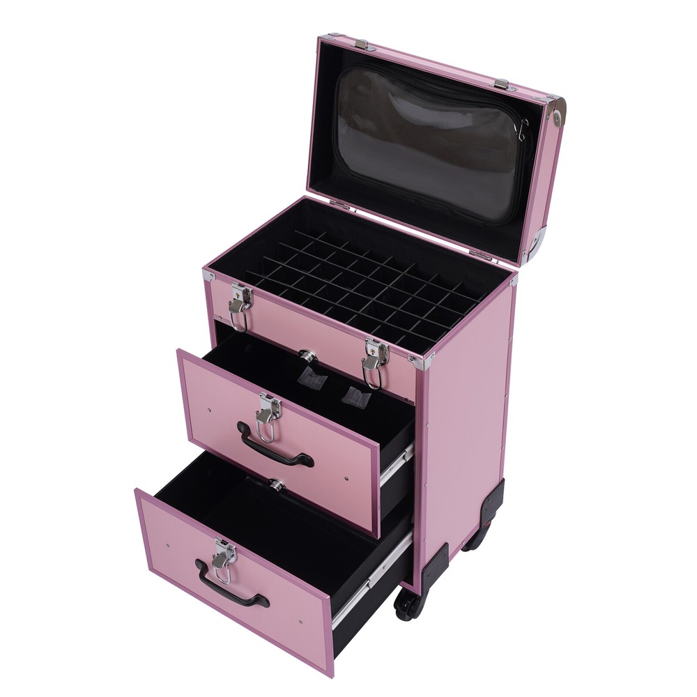 Cosmetic Pro Rolling Makeup Train Case Aluminum Trolley Train Case Box Organizer