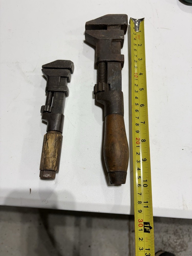Pipe Wrenches Wood Handle Vintage