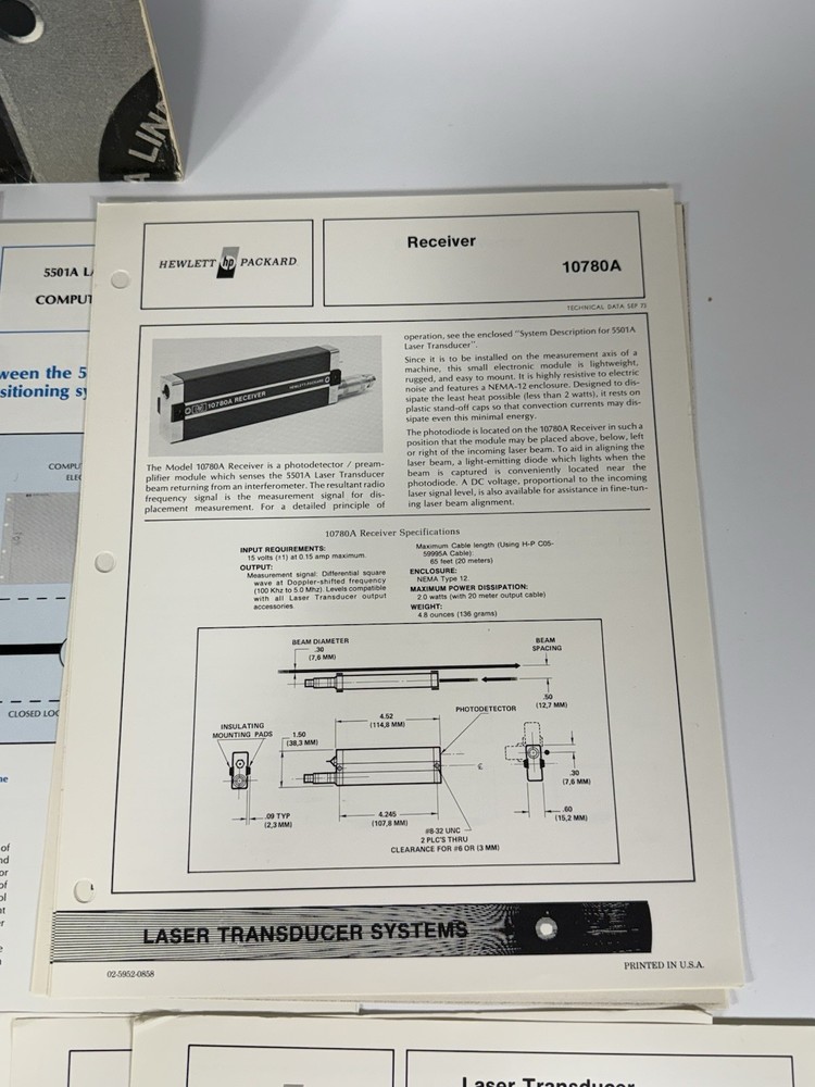 HP 5501A Laser Transducer System Products Presentation Folder Data Sheets