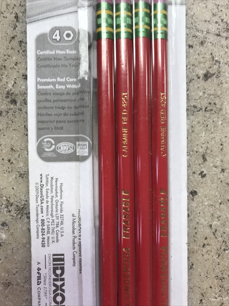 Ticonderoga Erasable Checking Pencils, Eraser Tipped, Pre-Sharpened, 4/Pack, Red