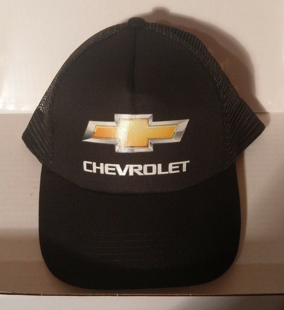 LKNW BLACK CHEVROLET TRUCKER STYLE SNAP BACK HAT CAP MESH