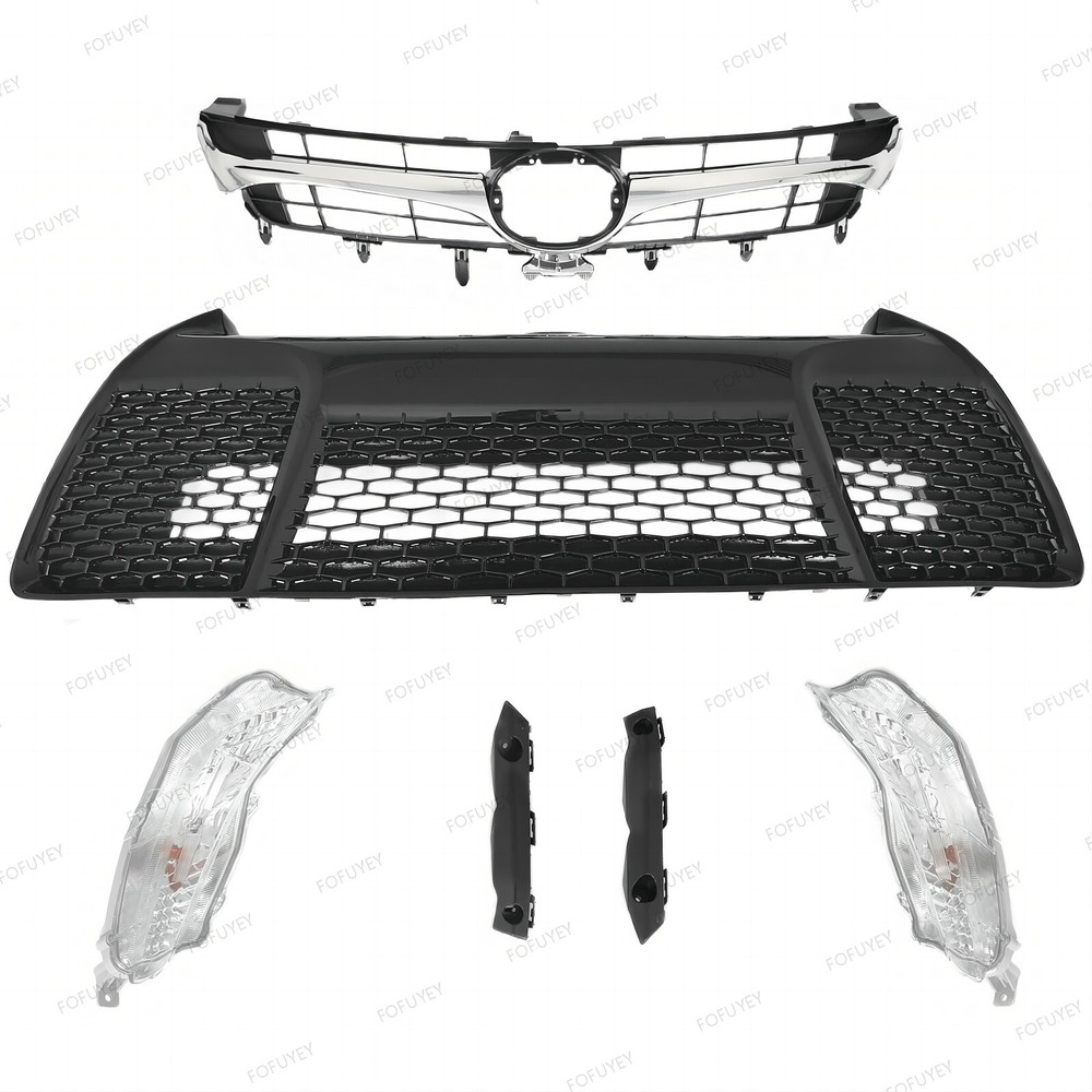 For Camry 2016-2017 SE Front Bumper Upper Lower Grille +2 Daytime Running Lights