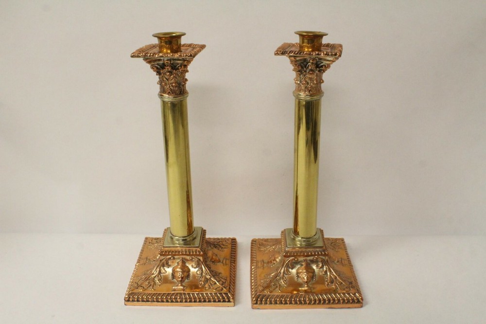 Pr 18th c. Sheffield silver on copper candle holders