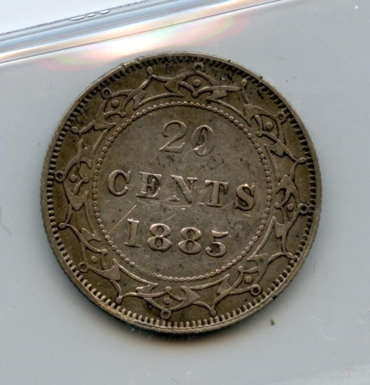 1885 Newfoundland 20 Cent Silver Coin ICCS VF30 Marks