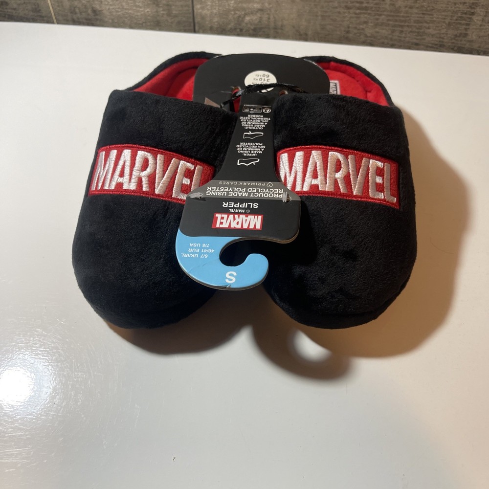 Marvel Mule Slippers Black Mens Emboreded Small