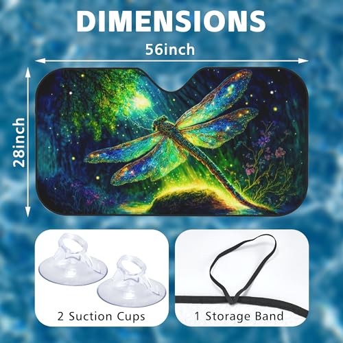 Foldable Car Windshield Sunshade, UV Rays Visor Protector, Enchanted Dragonfly