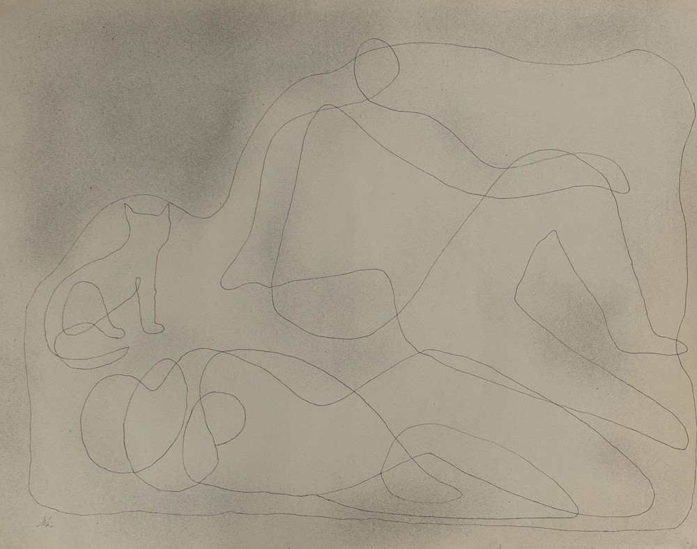 Hellmuth Mueller-Leutert Human Cat Large Format Sign Unique Drawing 1930s