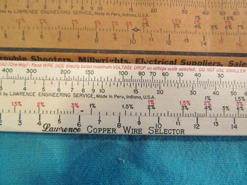 LAWRENCE ENGINEERING COPPER WIRE SELECTOR VOLTAGE DROP SLIDE RULE WITH SLEEVE