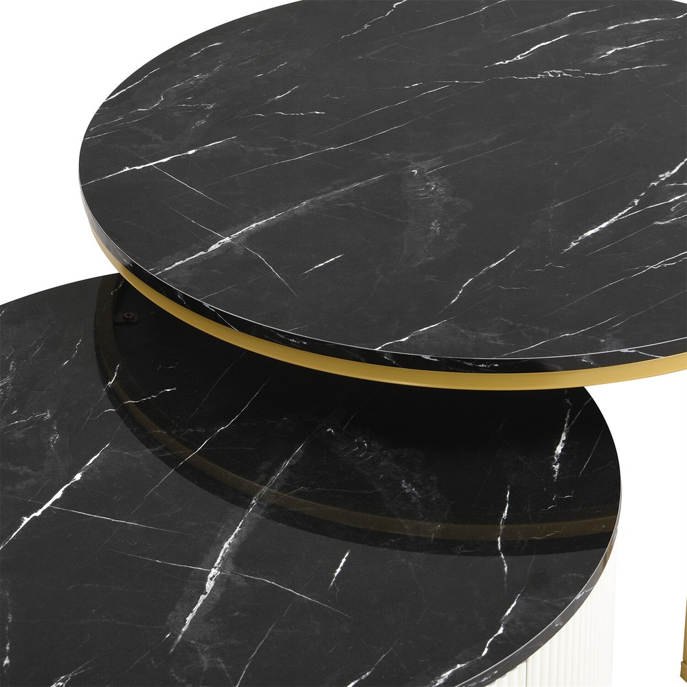 Modern Round Nesting Coffee Table Center Cocktail Table End Table with Drawers