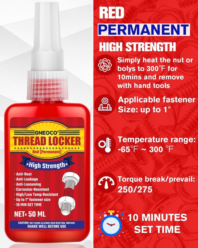 Thread Lock Red 1.69 Fl oz/50 ml, Threadlocker High Strength, Thread Locker ...