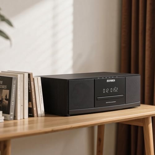Vintage Bluetooth Stereo System for Home, 36W RMS Micro HiFi Systems CD Black
