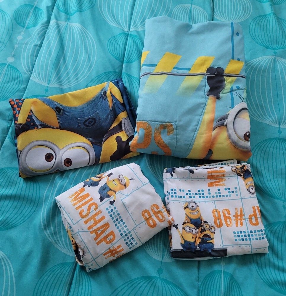 DESPICABLE ME Crib Sheets COMFORTER Drape Panel 2016 MINION MISHAPS 4 Piece Set
