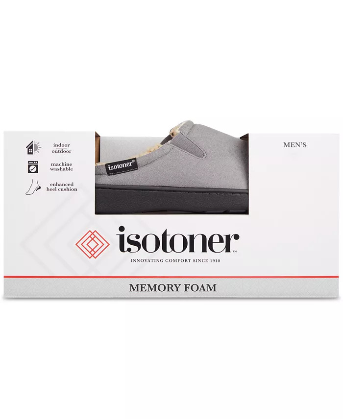 Isotoner Men's Microsuede Hoodback Slipper Ash Large