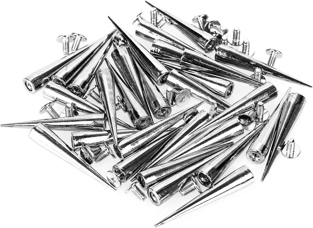 30pcs 40mm Silver Cone Spikes and Studs Screwback Punk Leather Rivets