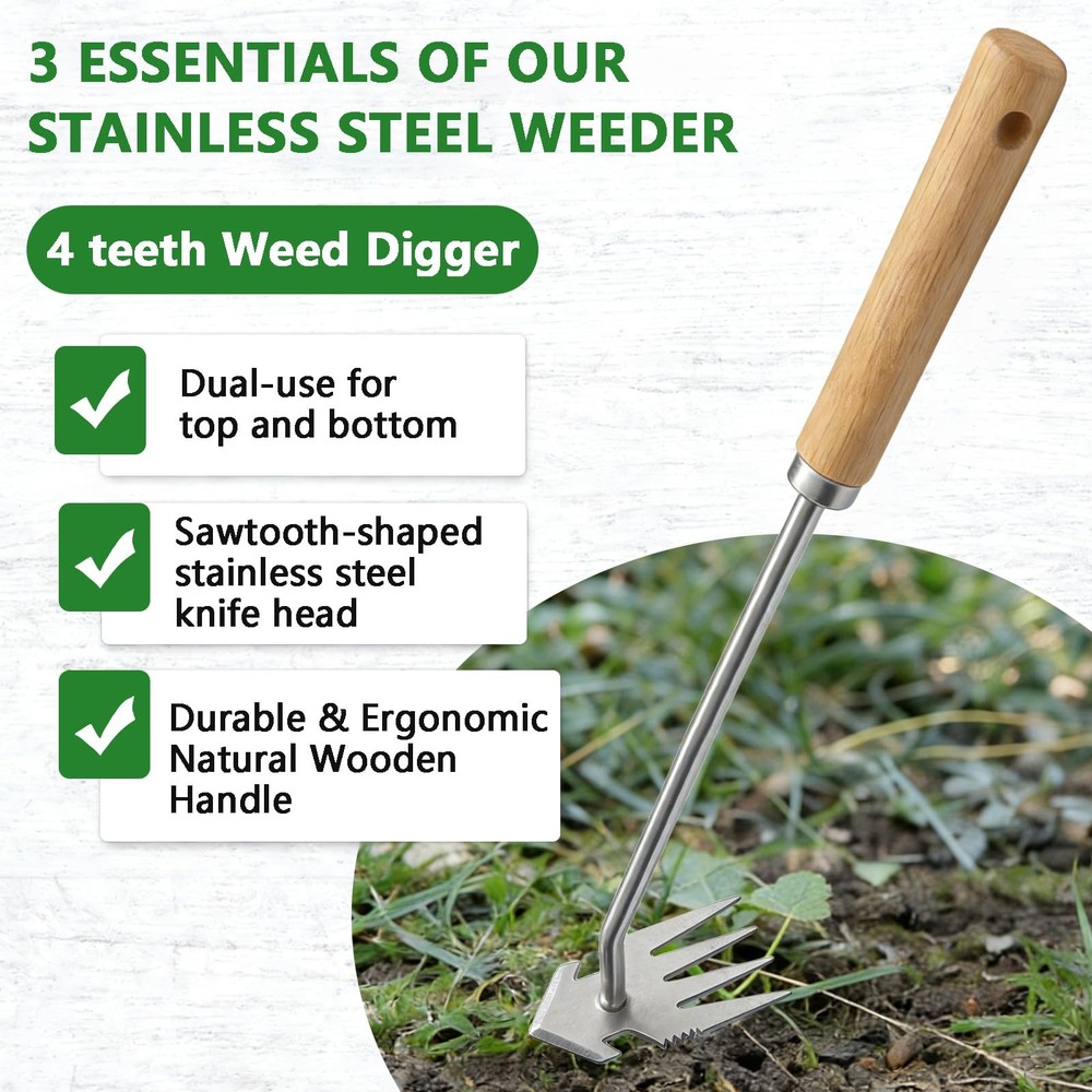 Weed Puller Tool, 3 Pack Garden Tools with 4 Teeth Weed Puller, LShaped Crack...