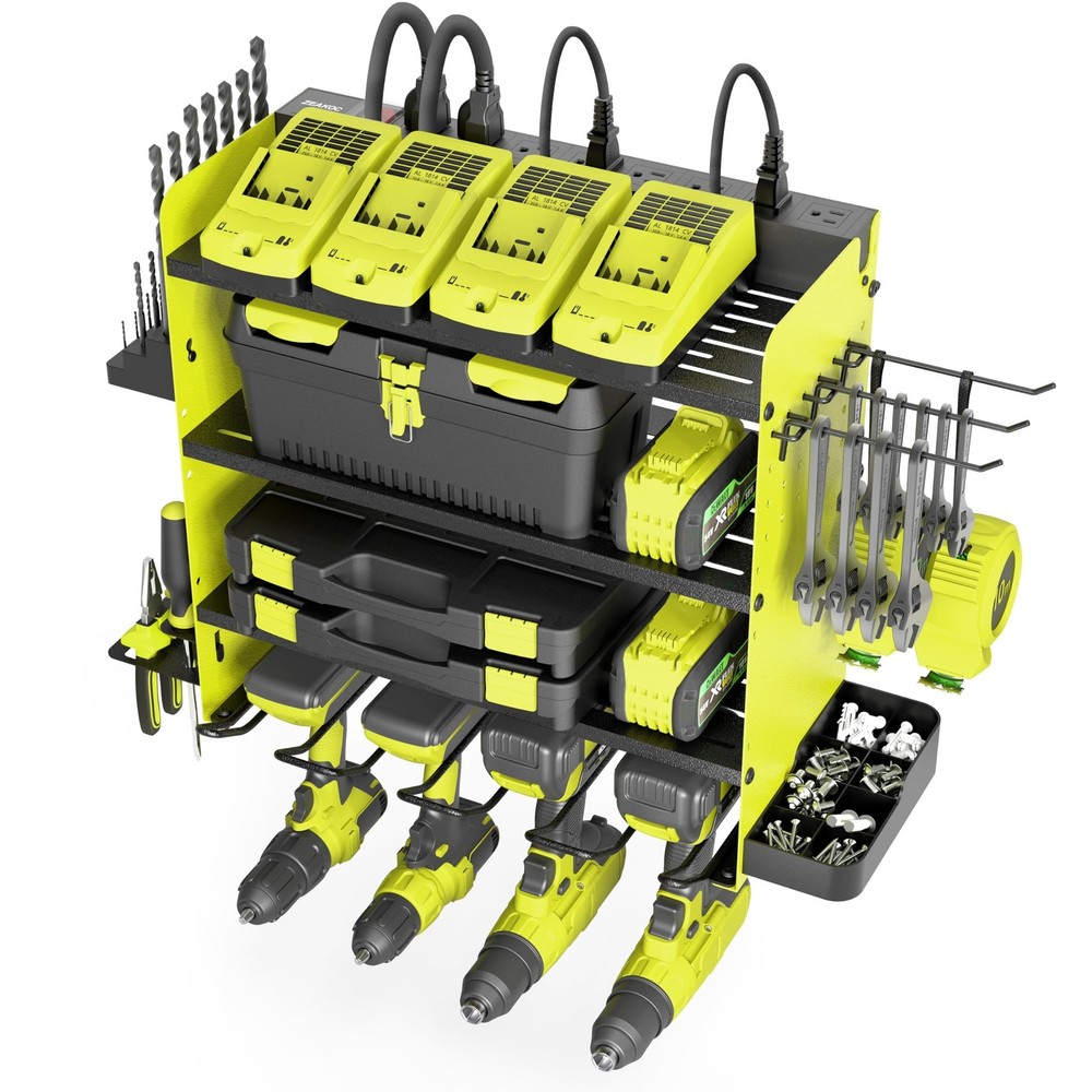 Power Tool Organizer with Charging Station, 4 Layers Drill Holder Wall Mount,...