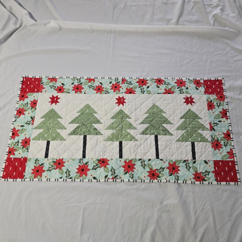 Handmade Christmas Tree Patchwork Table Runner Quilted Approximately 36” X 18”