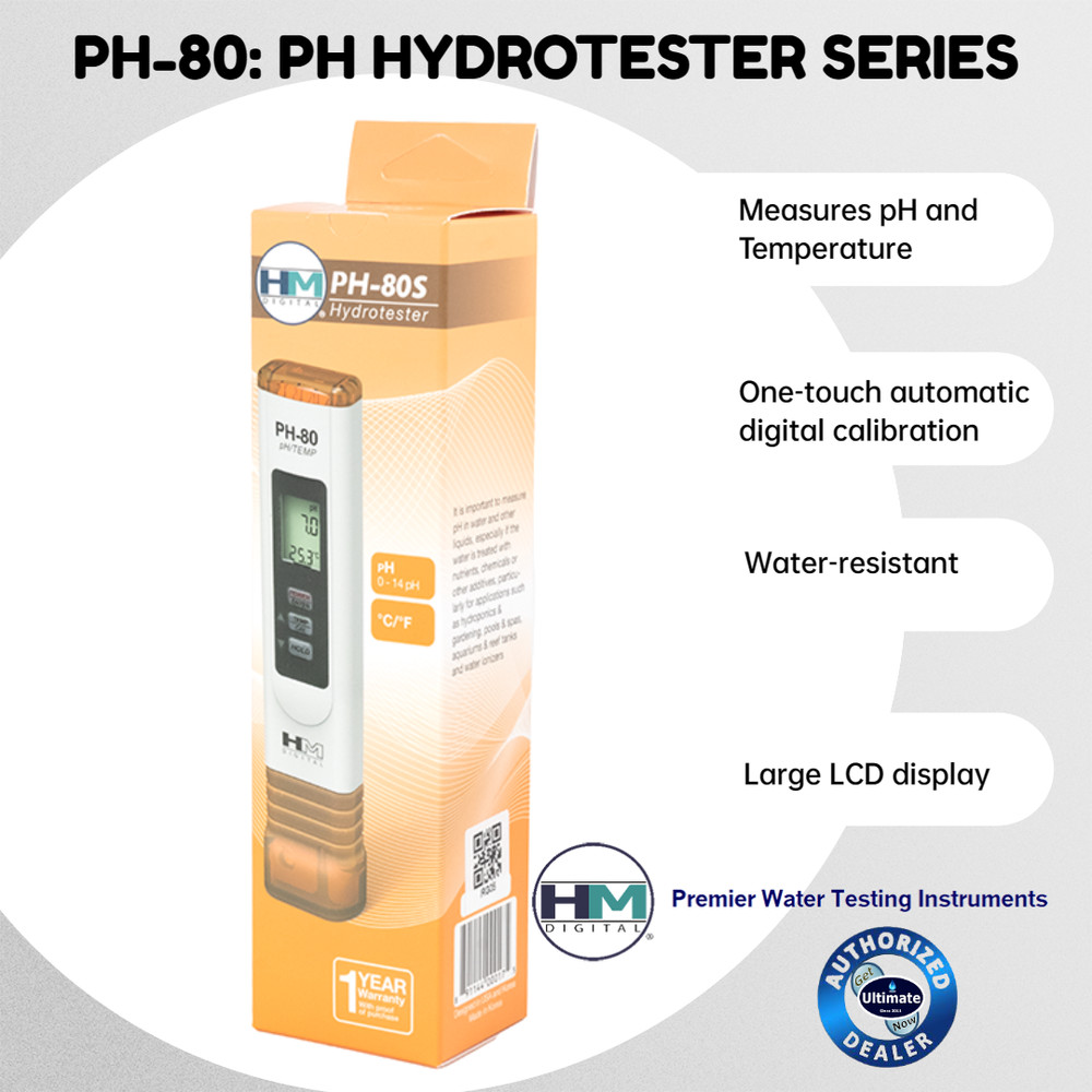HM Digital PH Meter PH-80 Handheld Water Resistant Water Quality Tester