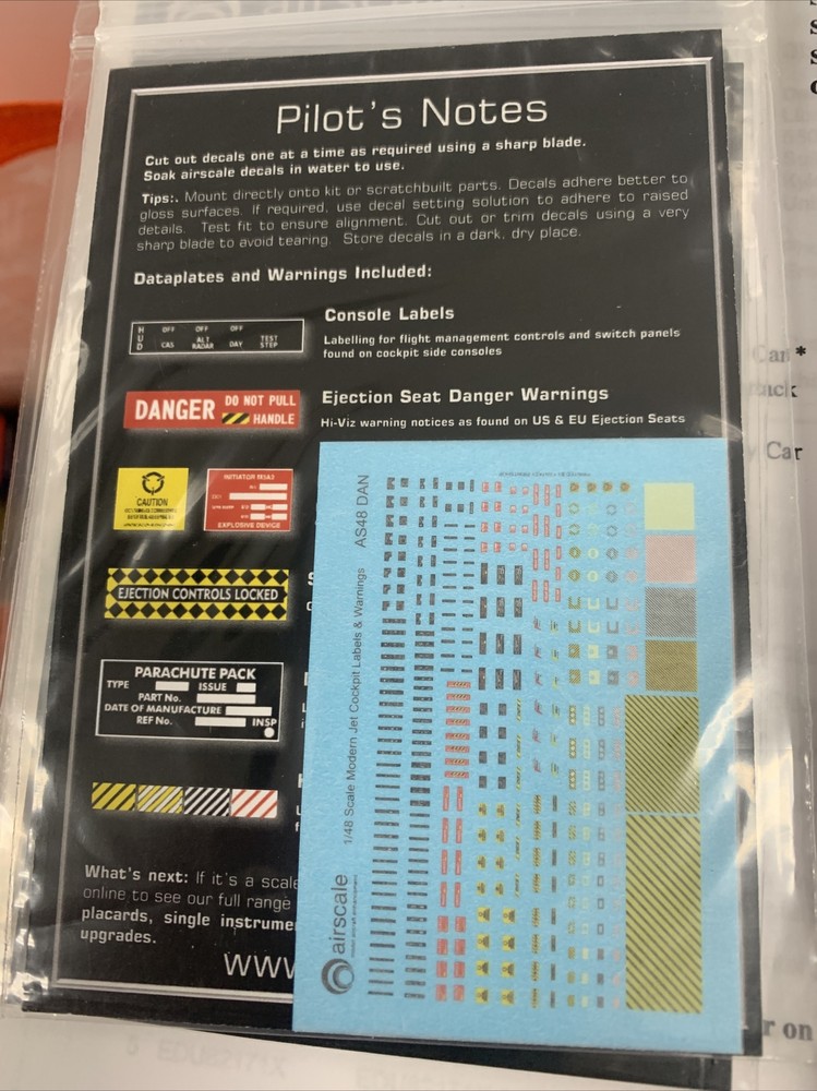 1/48 AirScale #AS48DAN Modern Cockpit Dataplate And Warning Decals
