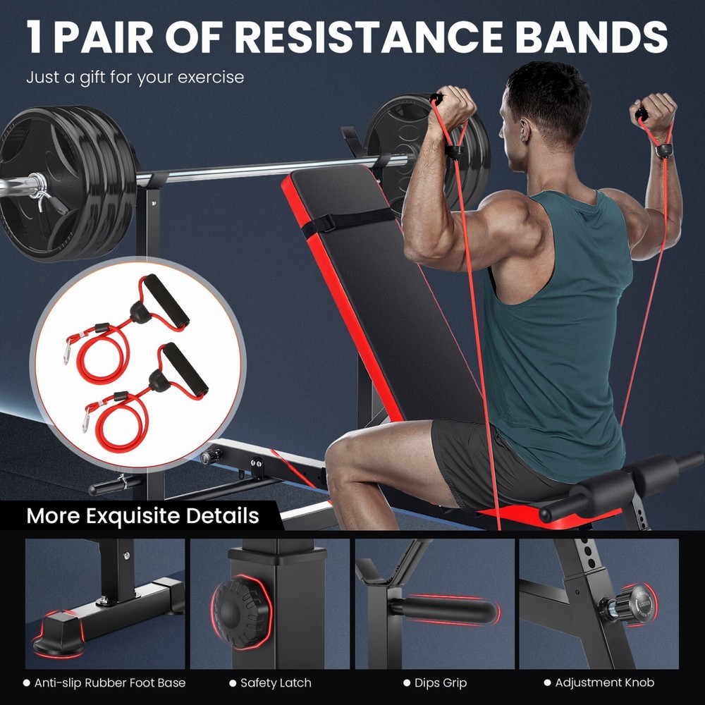 Heavy Duty Adjustable Weight Bench Press 6 in 1 with Squat Rack Folding Workout