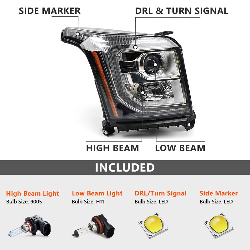 For 2015-2020 GMC Yukon Halogen Projector Headlight Headlamp Passenger Right RH