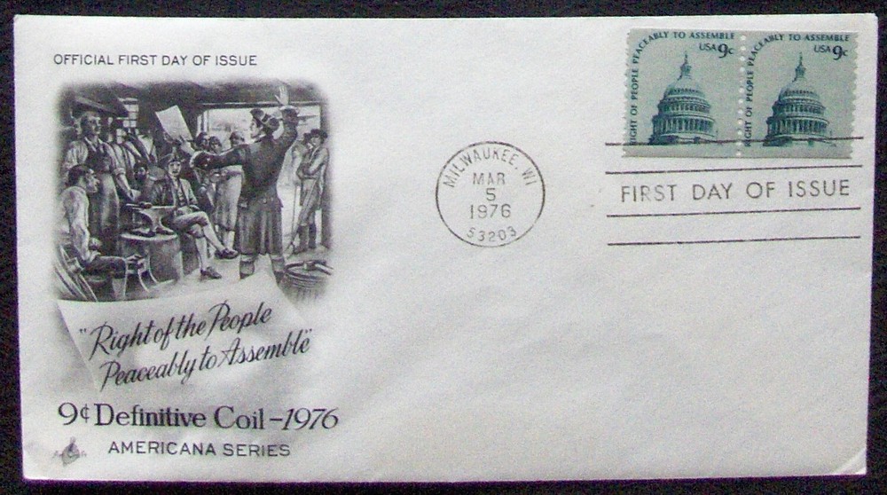 US FDC 9c DEFINITIVE COIL STAMP  1976.