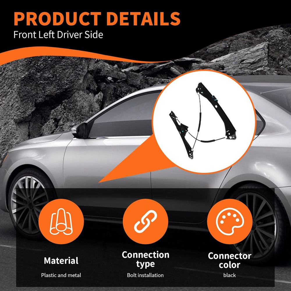 2011-18 Jetta Front Left Driver Side Window Regulator–Compatible Replacement