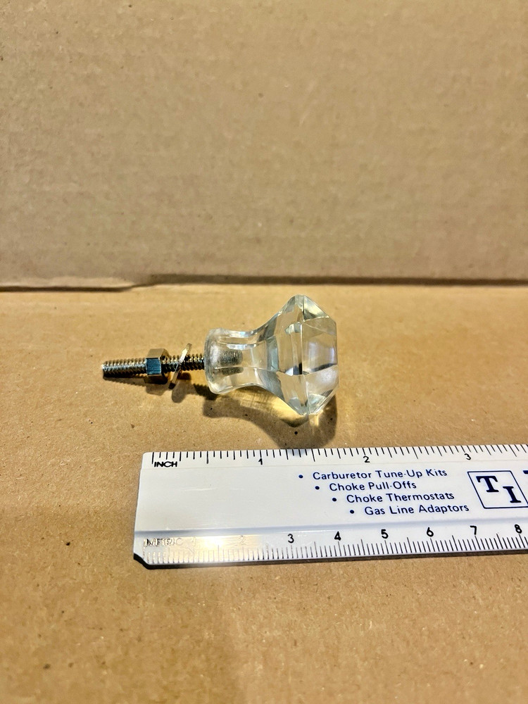 Vintage Glass Drawer Pull, 8 side, Clear Glass, Flat End