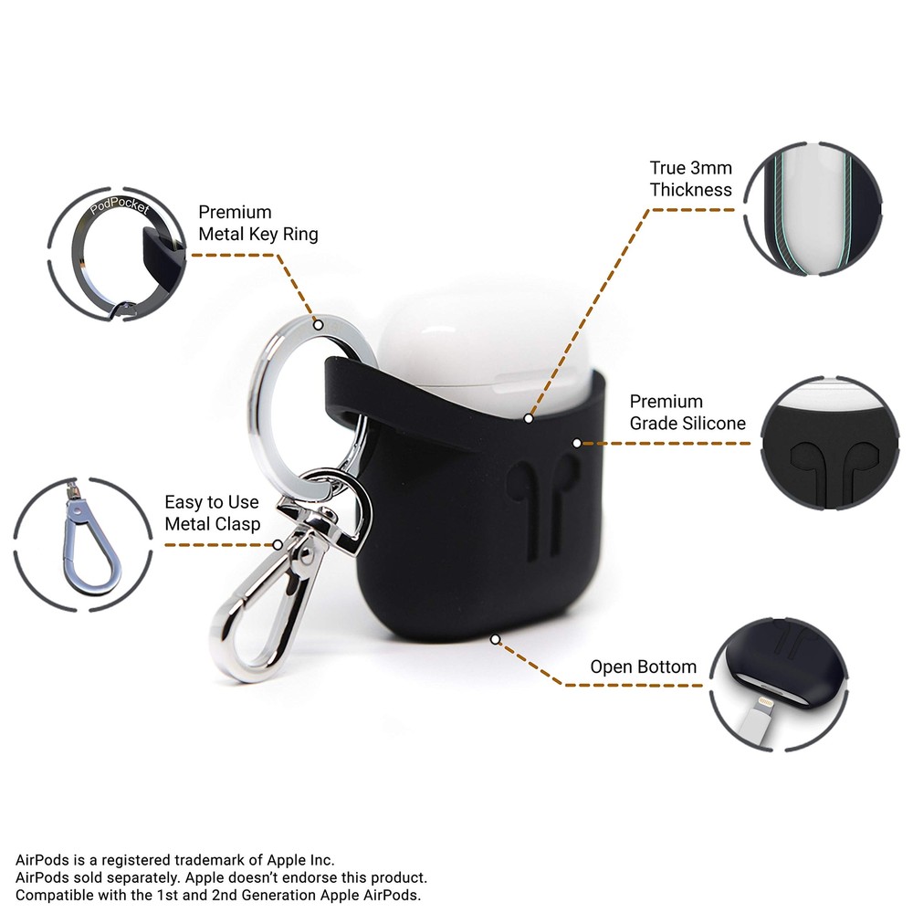 PodPocket Scoop AirPod Storage Case with Protective Translucent Silicone and
