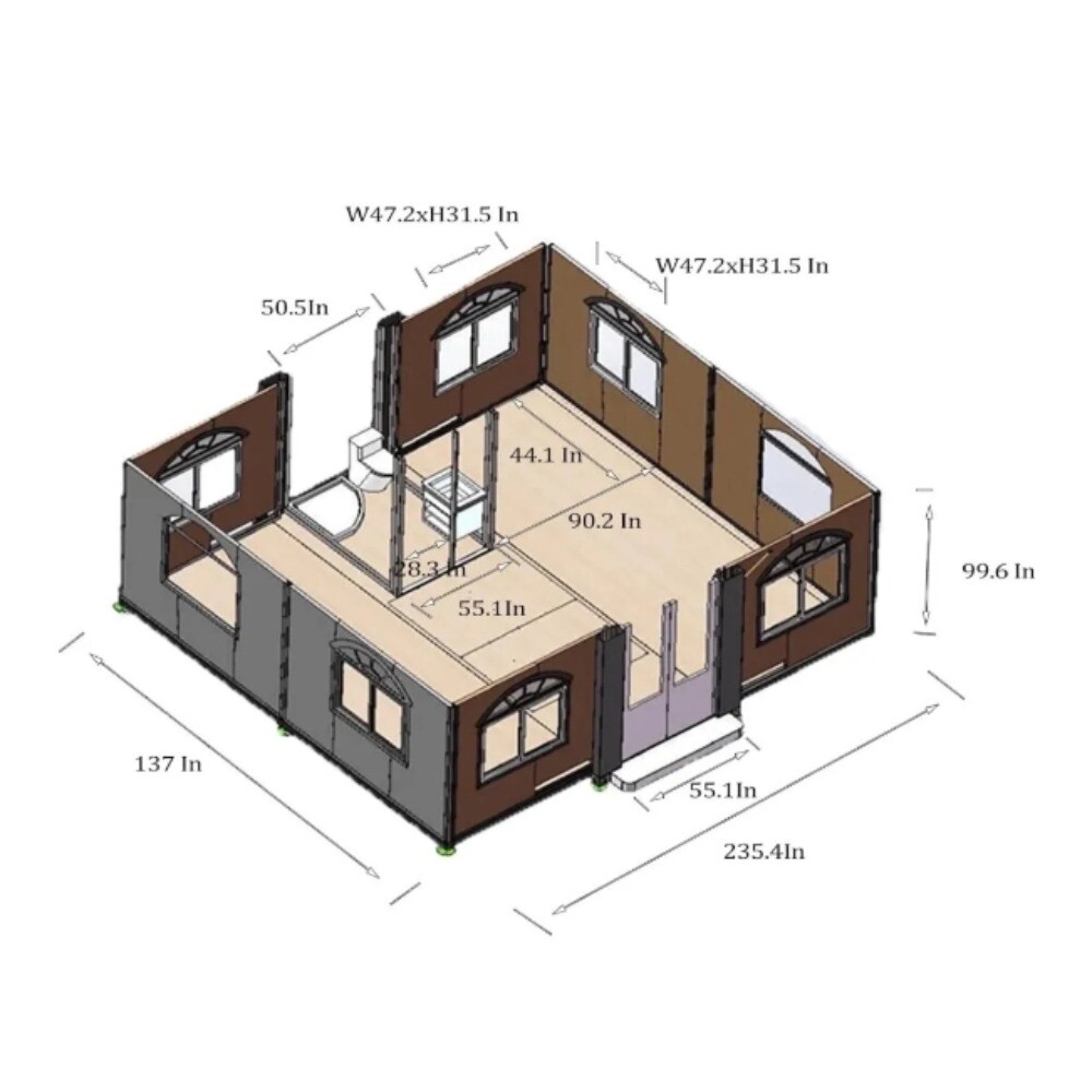 13X20ft Mobile Expandable Prefab House Prefabricated Tiny Home w/Bathroom Shower