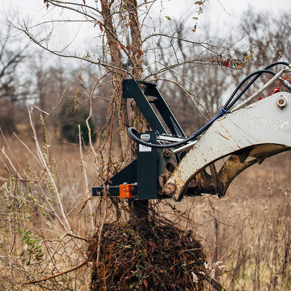Titan Attachments Post and Tree Puller for Skid Steers, Includes Push Bar Guard