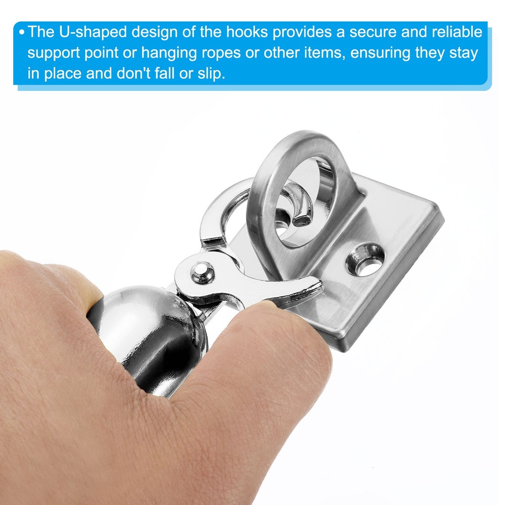 Pad Eye Plate U Hooks Ceiling Hook Wall Mount Loop for Hanging Ropes Silver 2pcs