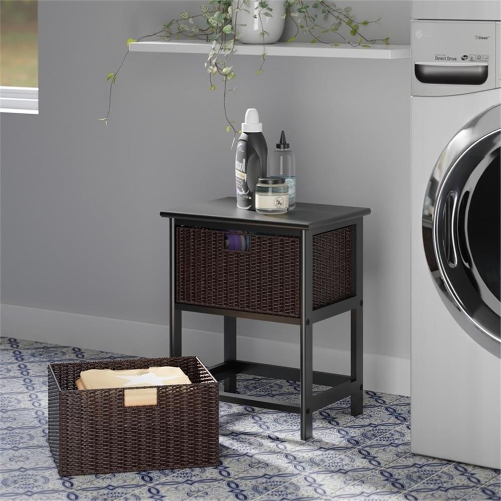 Bowery Hill Transitional Solid Wood Storage Rack w/ 2 Foldable Baskets - Black