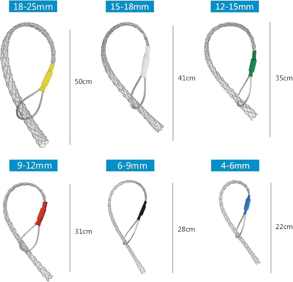 6PCS Cable Pulling Socks Wire Grip Mesh Cable Puller for 4-25MM Cables
