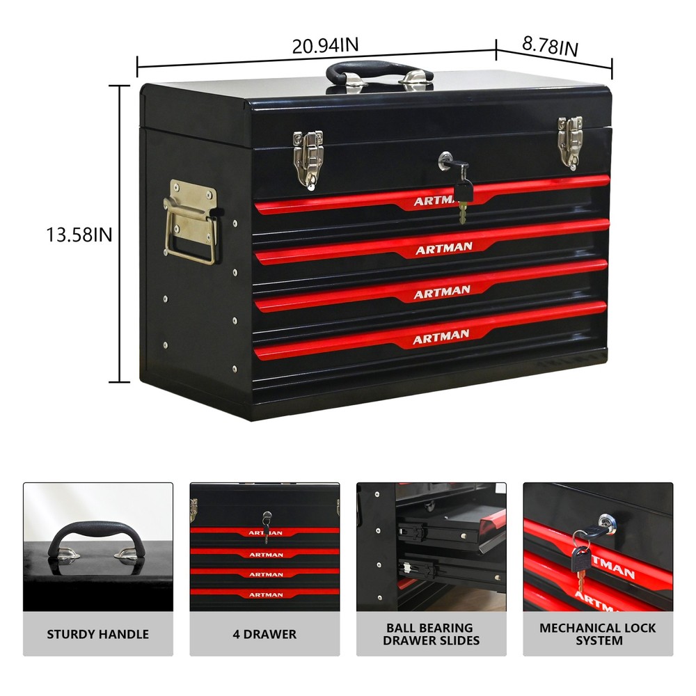 20" Portable Tool Box,4 Drawers Tool Storage Box Organizer Tool Storage Cabinet