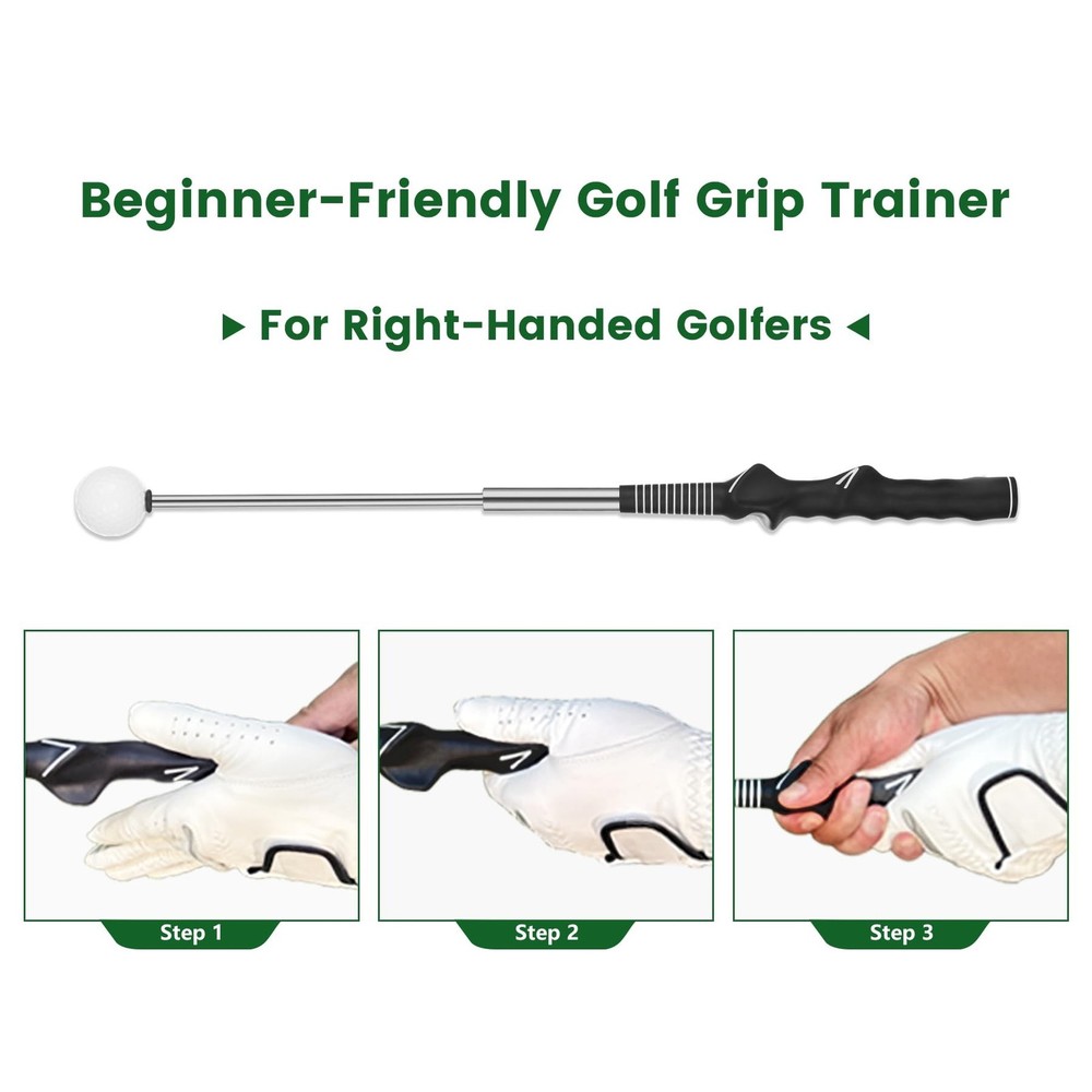 Retractable Golf Swing Training Aid – Portable Grip Trainer with Click Fee