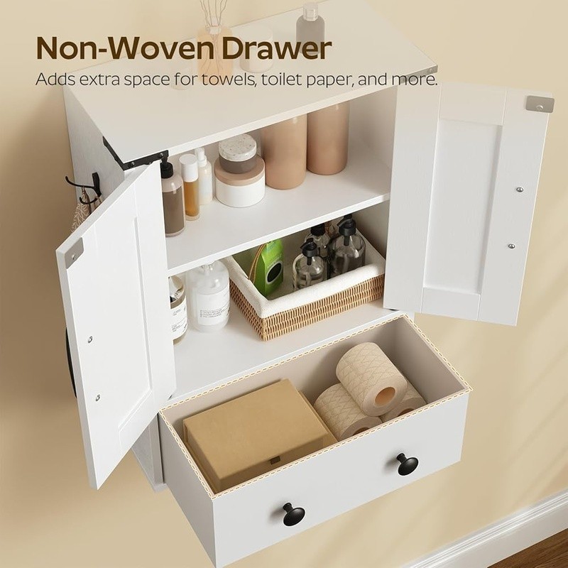 Wall Mounted Bathroom Storage Cabinet Adjustable Shelf Rustic Double Door Drawer