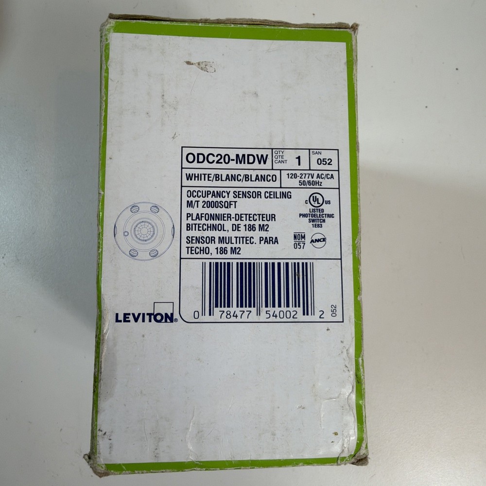 Leviton ODC20-MDW 120-277V 2000 Sq Ft Occupancy Sensor Ceiling, White