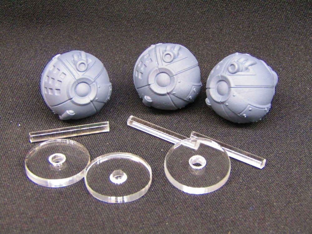 3 Sphere Robot Drones w/ Flight Stands Mini Miniature 3D Printed Figure Model
