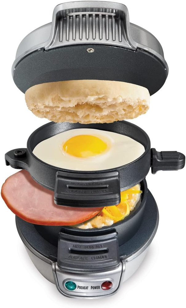 Breakfast Sandwich Maker with Egg Cooker Ring, Customize Ingredients, Perfect fo
