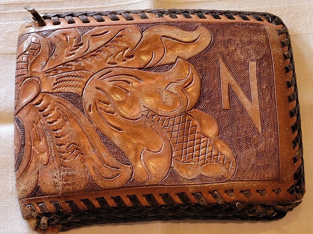 Leather Worker Project Tooled Wallet Leaf & Floral Design Needs Love READ
