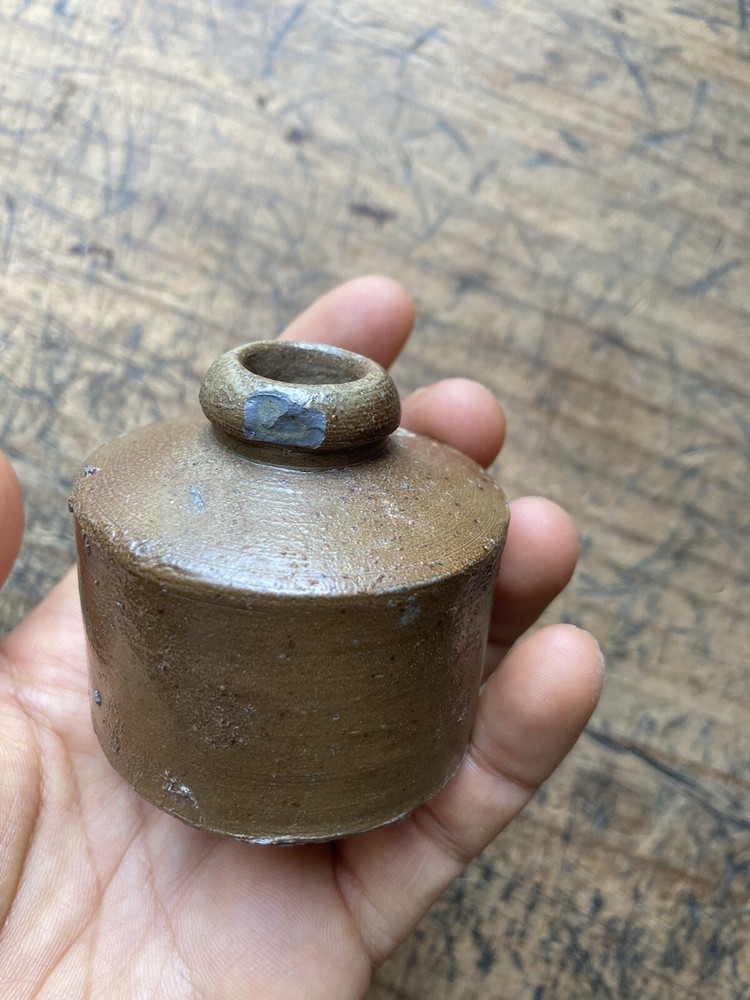 Antique primitive late 19th C Stoneware Inkwell