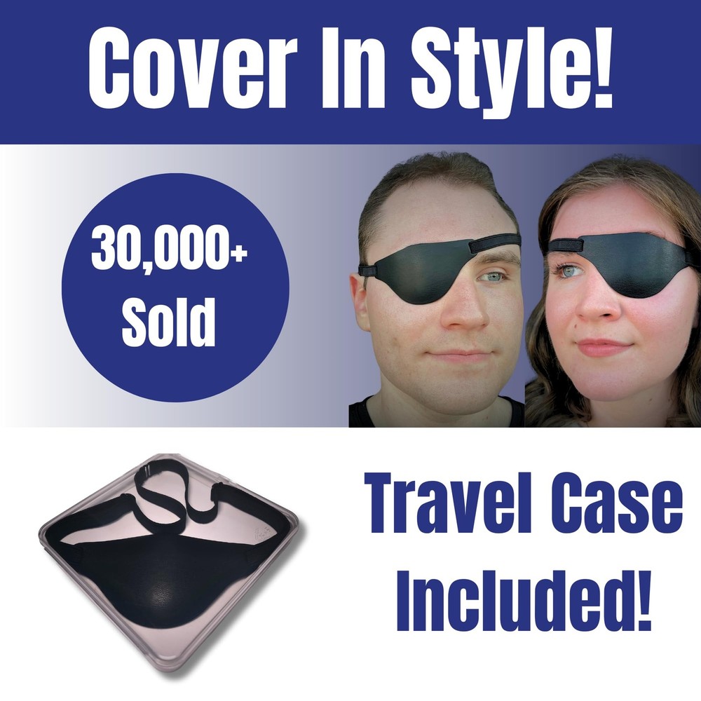 Black Leather Eye Patch with Adjustable Band and Concave Design - Comfortable...
