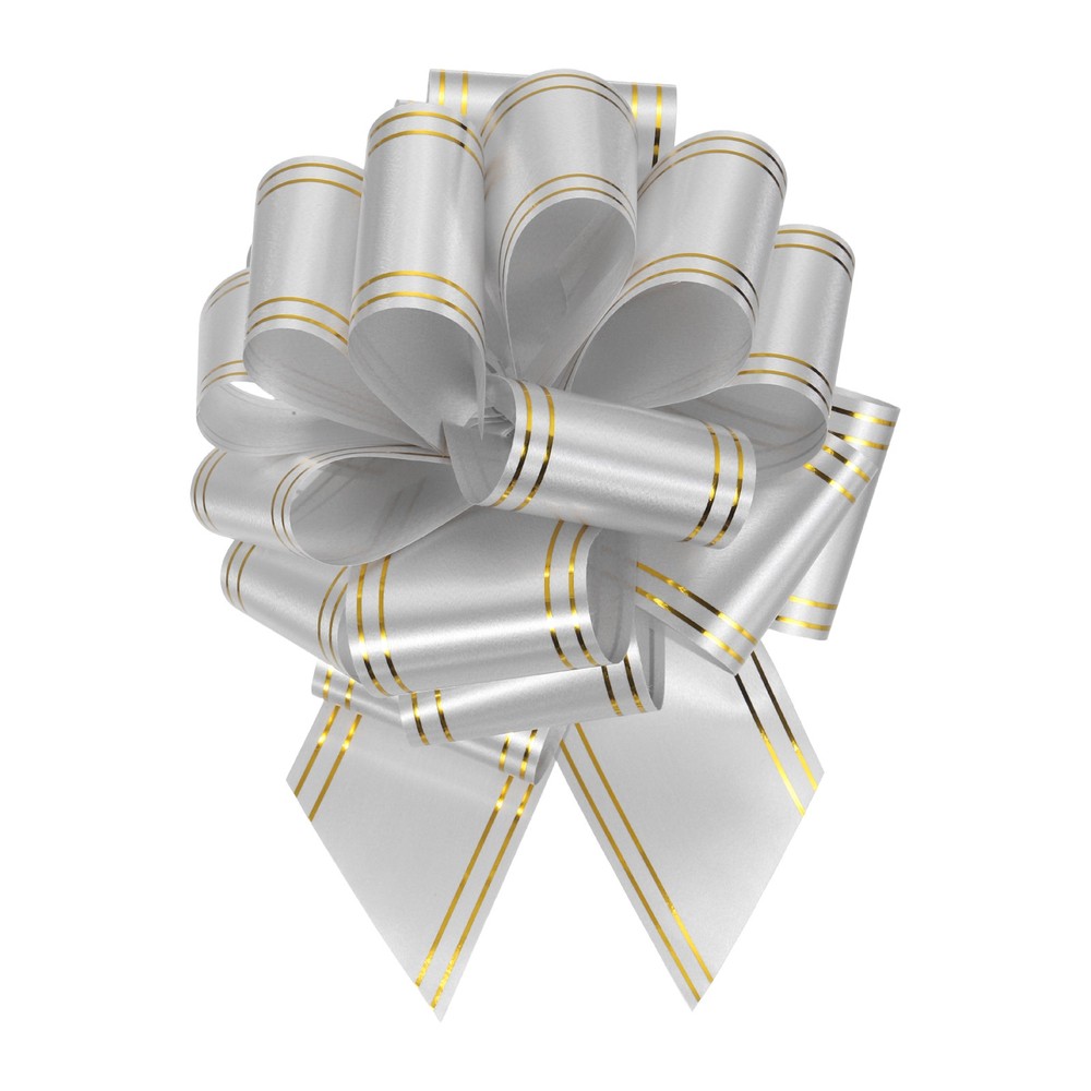 10pcs 4" Large Pull Bow Metallic Silver Gift Wrapping Bows with Gold Edge