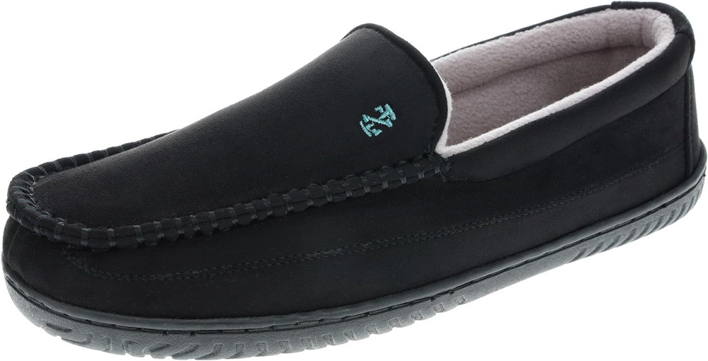 Men'S Slipper with Memory Foam, Classic Soft Microsuede Moccasin, Solid Black, M